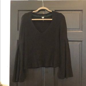 Free People bell sleeved v neck cropped sweater